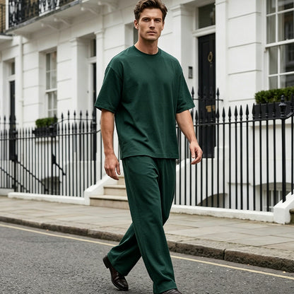 📢📢50% OFF !! ⏰Men's T-Shirt & Wide-Leg Pants 2-Piece Set