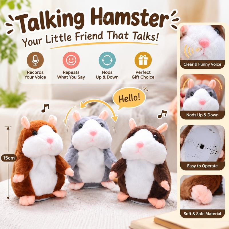 🐹🔥 50% OFF! Talking Hamster Plush – Repeats Whatever You Say, Auto Head-Shaking, Hilarious Fun for Kids & Adults, Soft Interactive Repeat Voice Toy (3×AAA, Batteries Not Included) ✨
