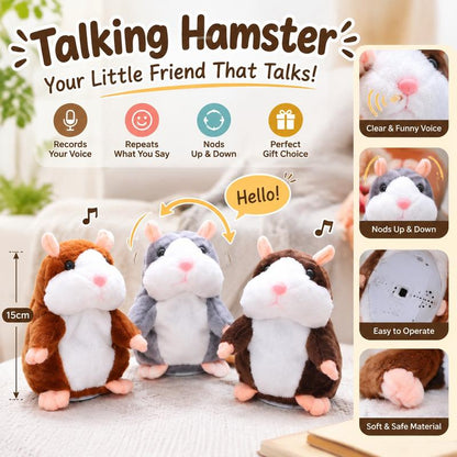 🐹🔥 50% OFF! Talking Hamster Plush – Repeats Whatever You Say, Auto Head-Shaking, Hilarious Fun for Kids & Adults, Soft Interactive Repeat Voice Toy (3×AAA, Batteries Not Included) ✨