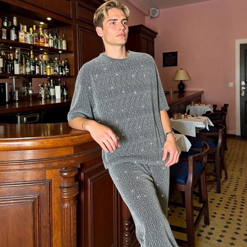 Men’s Short Sleeve Top & Wide Leg Pants 2-Piece Set