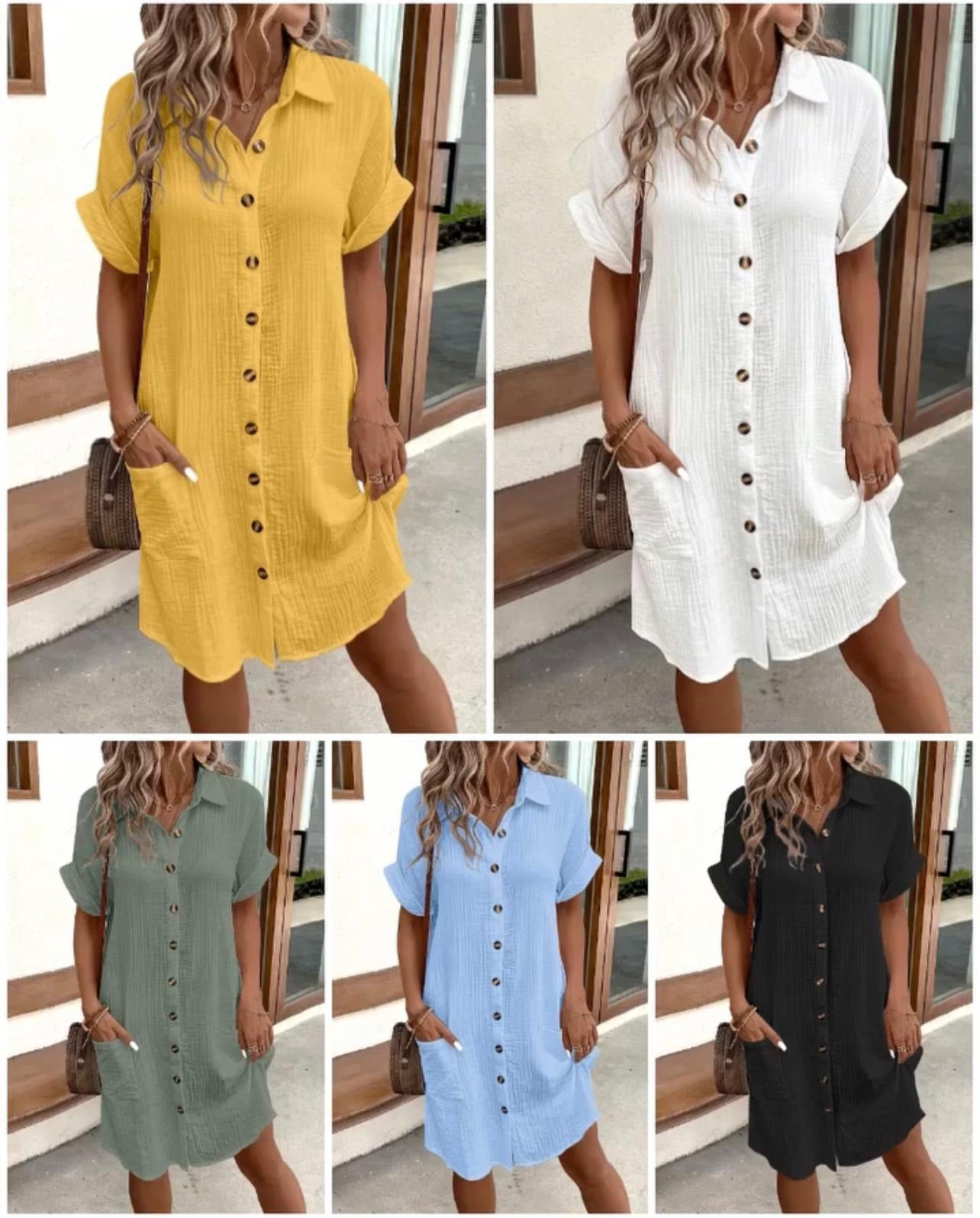 📢📢BIG SALE ⏰Women's Buttoned Short Sleeve Pocket Casual Shirt Dress