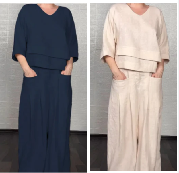 💃2025 Hot Sale🔥Irregular Hem Cotton Linen Short Sleeve Casual 2-Piece Set
