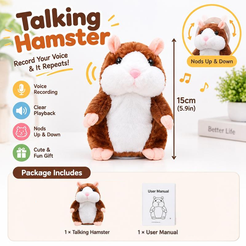 🐹🔥 50% OFF! Talking Hamster Plush – Repeats Whatever You Say, Auto Head-Shaking, Hilarious Fun for Kids & Adults, Soft Interactive Repeat Voice Toy (3×AAA, Batteries Not Included) ✨