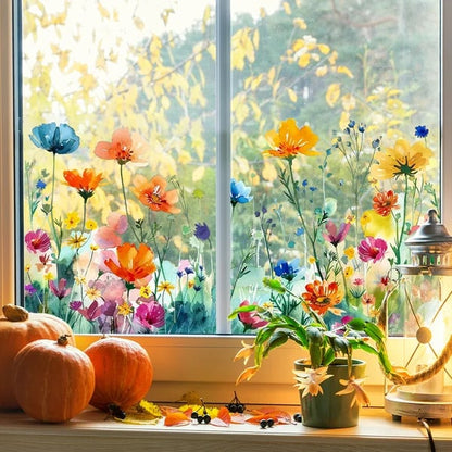 📢📢40% OFF !! ⏰Colorful Floral Bouquet Window Sticker – Vibrant design, easy peel & removable – Perfect for home, cafe & spring decor ✨