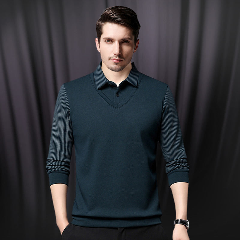 🍂Early Autumn Hot Sale 59% OFF🍁Men's Lapel Faux Two-Piece Knitted Shirt