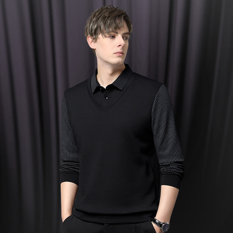 🍂Early Autumn Hot Sale 59% OFF🍁Men's Lapel Faux Two-Piece Knitted Shirt