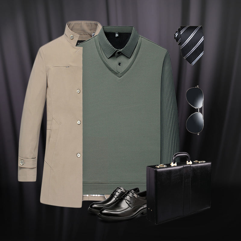 🍂Early Autumn Hot Sale 59% OFF🍁Men's Lapel Faux Two-Piece Knitted Shirt