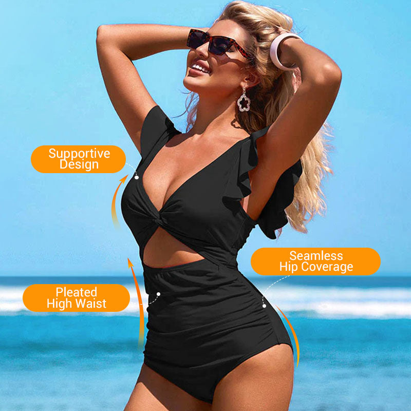 💎 50% OFF! 💎 Sexy Ruffled One-Piece Swimsuit – Flattering Cut, Elegant Details & Confident Beach Style 🌊👙
