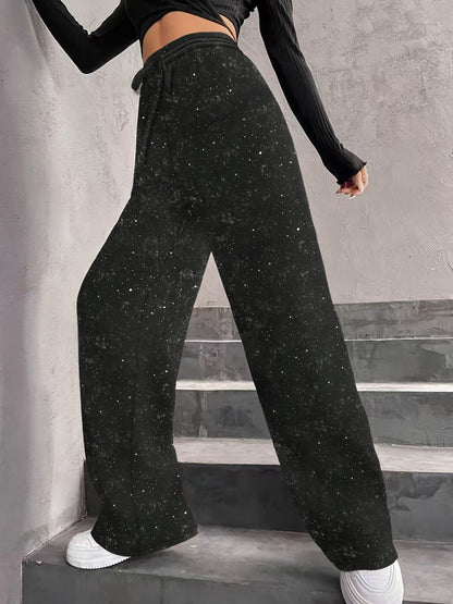 Women's Sequin Sparkle Wide Leg Pants with Elastic Waistband