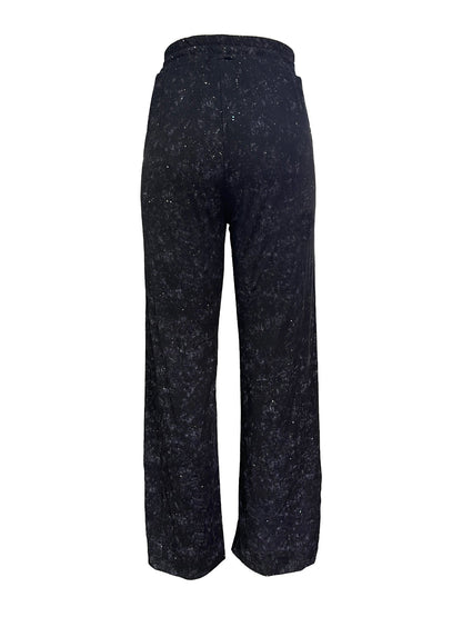 Women's Sequin Sparkle Wide Leg Pants with Elastic Waistband