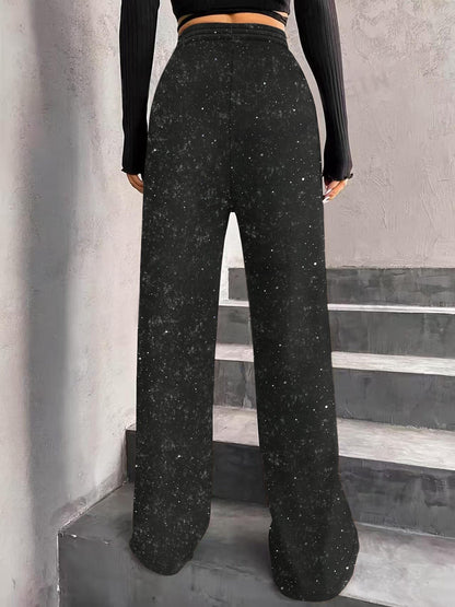 Women's Sequin Sparkle Wide Leg Pants with Elastic Waistband