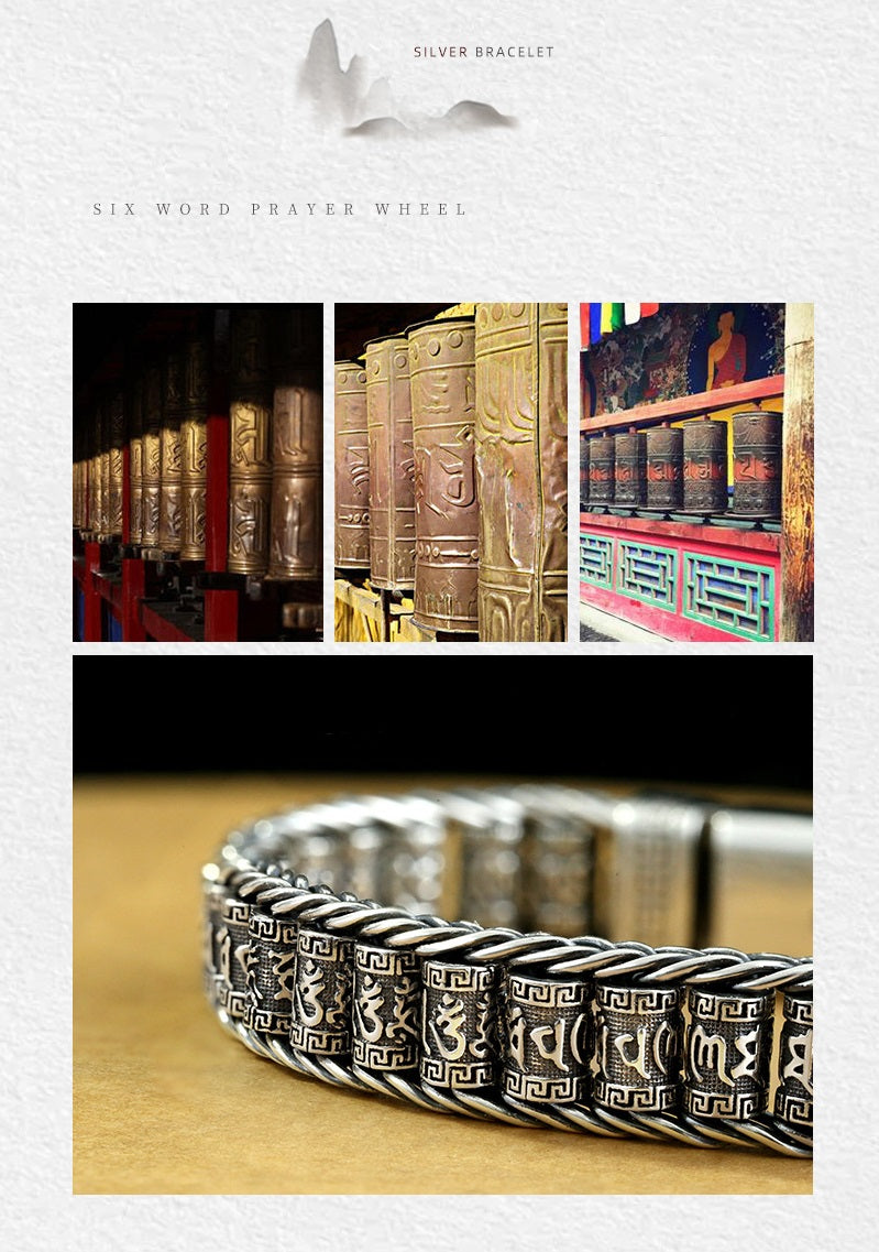💎 60% OFF! 💎 Tibetan Prayer Wheel Bracelet – 925 Sterling Silver, Lucky Charm & Valentine's Day Gift