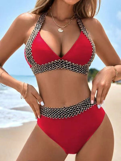 🔥Last Day Promotion 50% OFF🔥Sexy V-neck Women's Holiday Swimsuit With Wavy Pattern