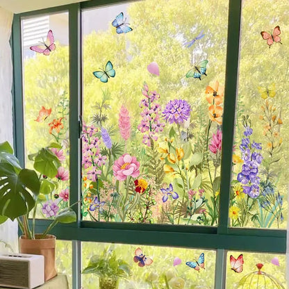 📢📢40% OFF !! ⏰Colorful Floral Bouquet Window Sticker – Vibrant design, easy peel & removable – Perfect for home, cafe & spring decor ✨