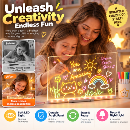 🔥50% OFF!!📢🎨 Glowing Acrylic Drawing Board – LED-Lit Display, Wipe & Redraw, Creative Desk Art That Glows 🖍️✨