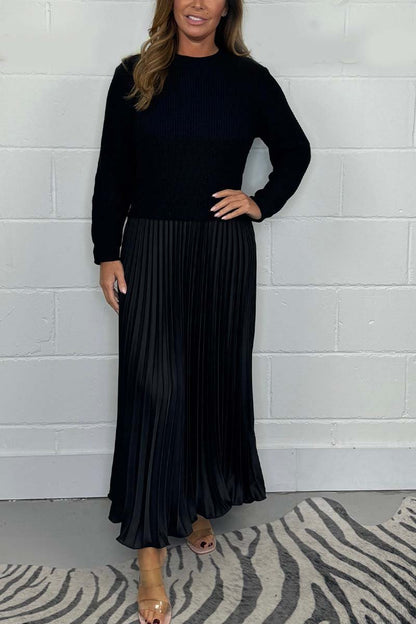 ⏳Time-limited Special⏰Women's Solid Color Long Sleeve Jumper & Pleated Bottom Dress