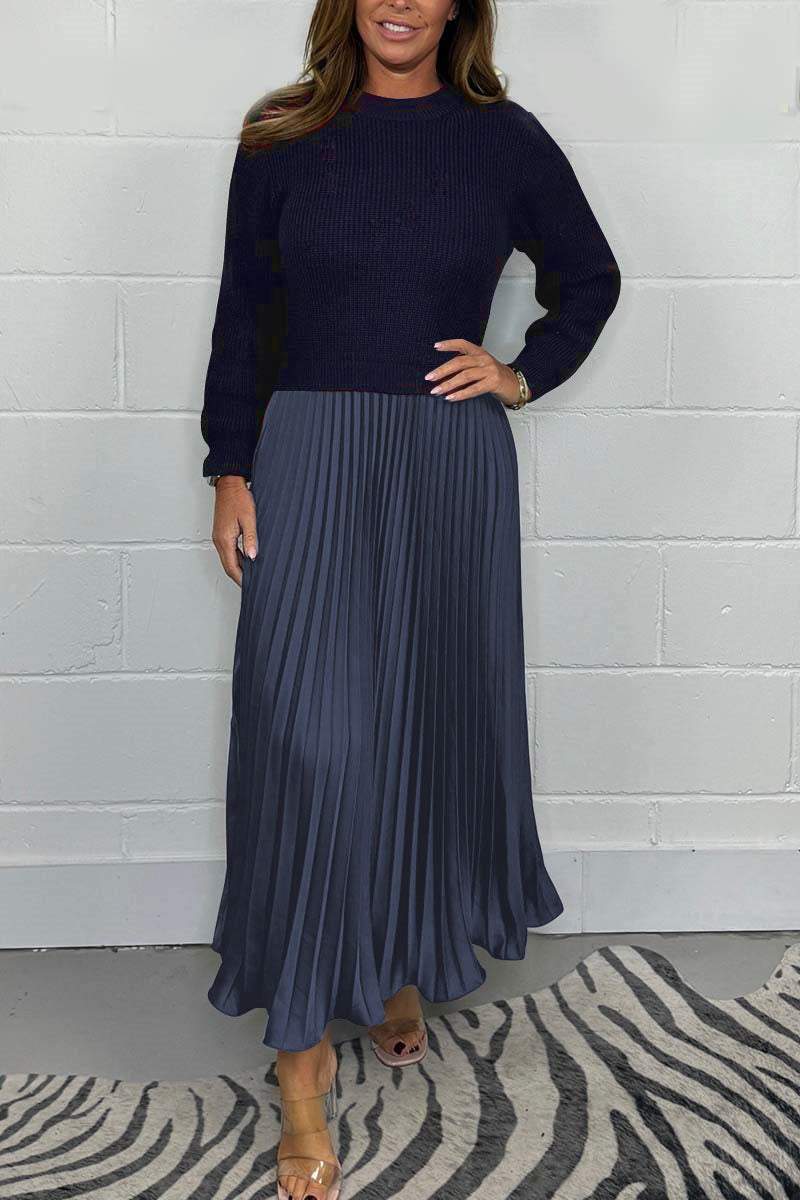 ⏳Time-limited Special⏰Women's Solid Color Long Sleeve Jumper & Pleated Bottom Dress