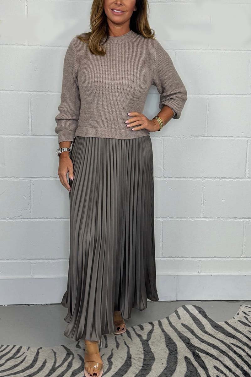 ⏳Time-limited Special⏰Women's Solid Color Long Sleeve Jumper & Pleated Bottom Dress