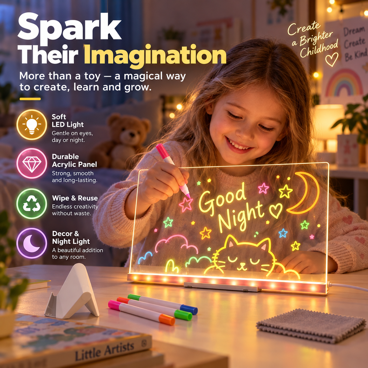 🔥50% OFF!!📢🎨 Glowing Acrylic Drawing Board – LED-Lit Display, Wipe & Redraw, Creative Desk Art That Glows 🖍️✨