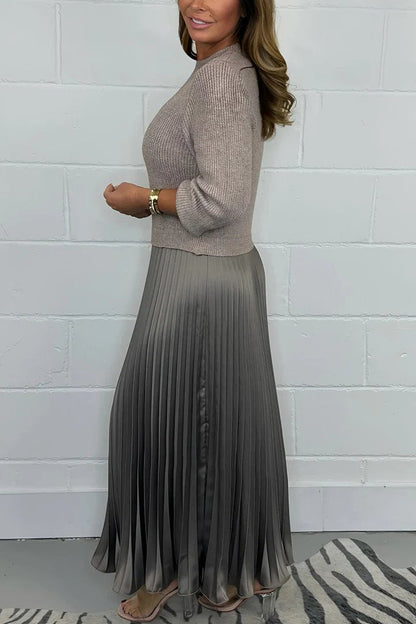⏳Time-limited Special⏰Women's Solid Color Long Sleeve Jumper & Pleated Bottom Dress