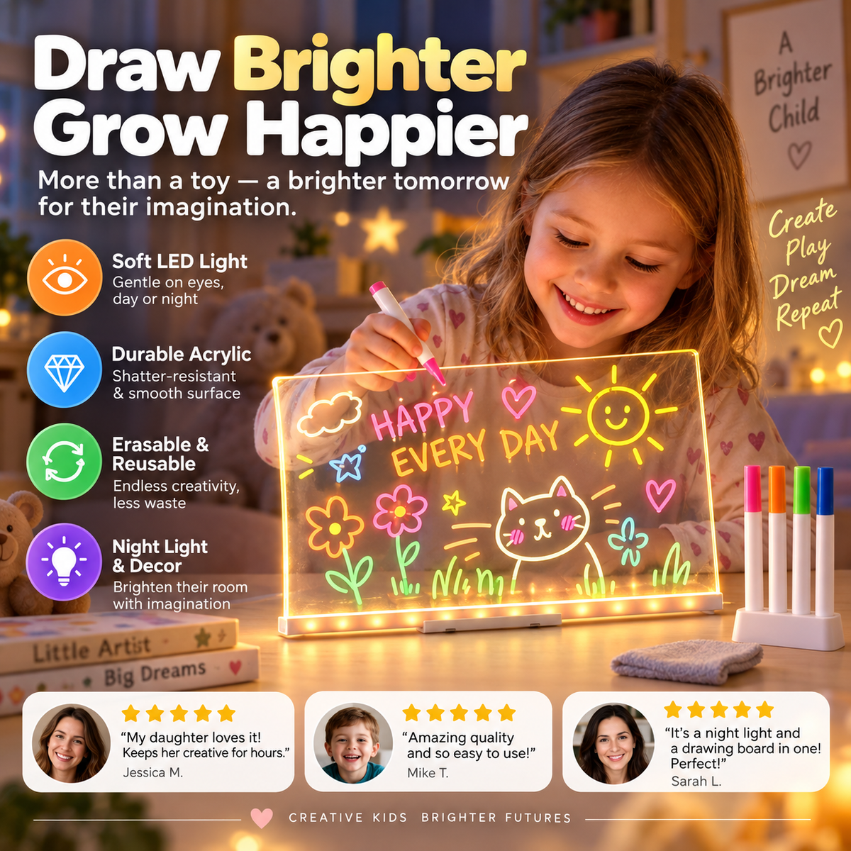 🔥50% OFF!!📢🎨 Glowing Acrylic Drawing Board – LED-Lit Display, Wipe & Redraw, Creative Desk Art That Glows 🖍️✨