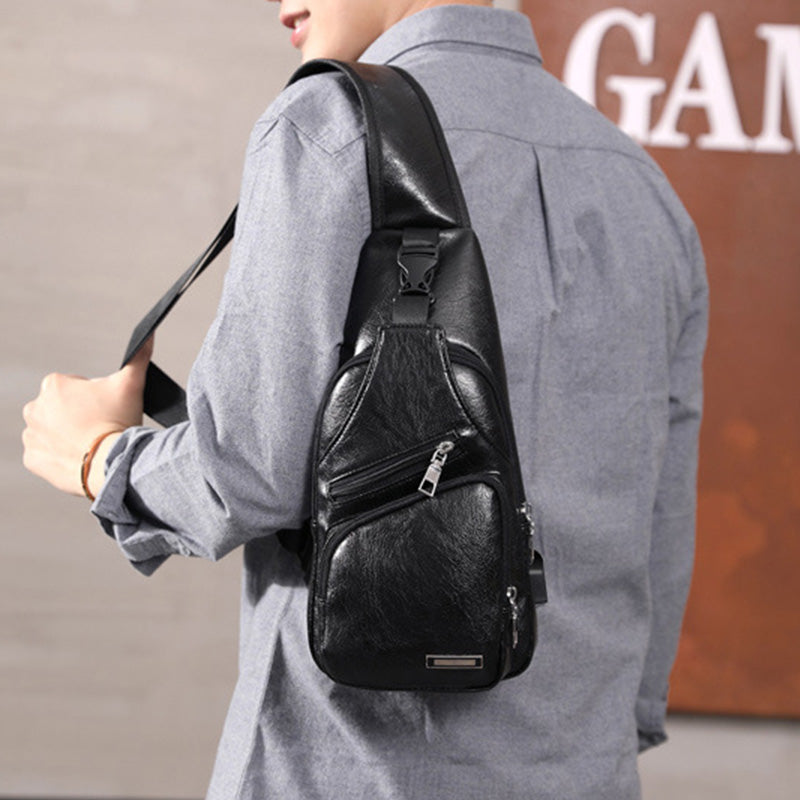 🎉 2026 Sale — Over 49,000 Sold! 😎 Men's Multifunctional High-Quality Leather Chest Bag – Sleek & Adjustable 🎒