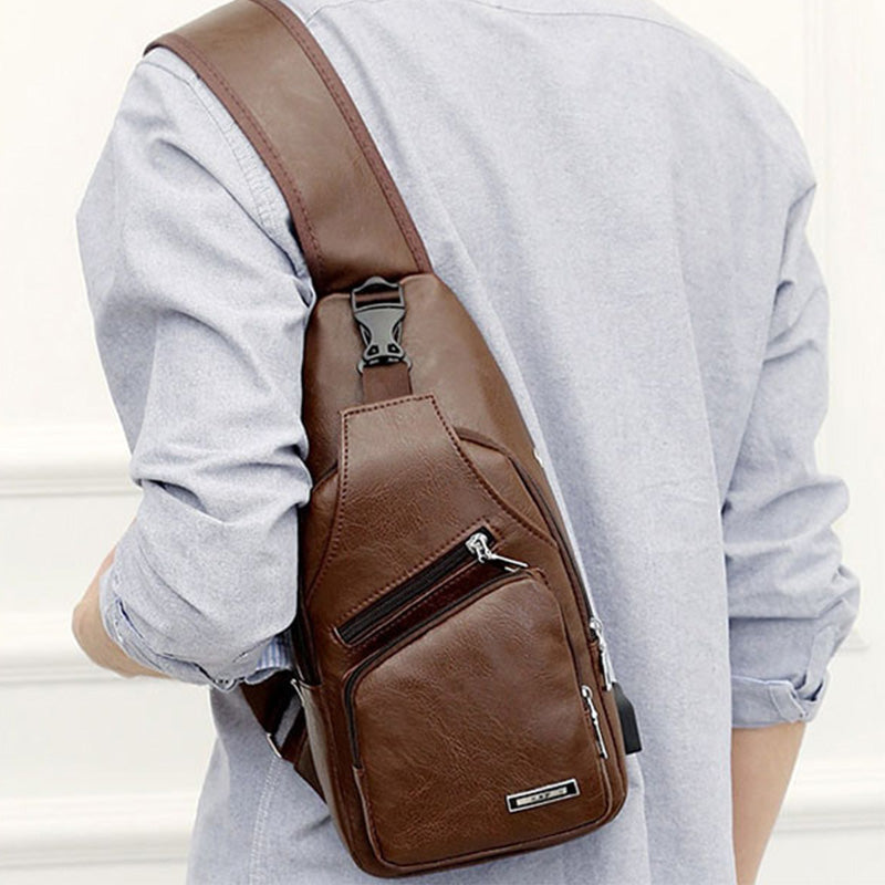 🎉 2026 Sale — Over 49,000 Sold! 😎 Men's Multifunctional High-Quality Leather Chest Bag – Sleek & Adjustable 🎒