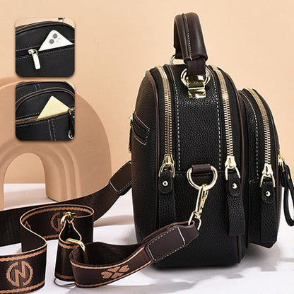 Classic Multifunctional Compartments Adjustable Wide Shoulder Strap PU Leather Crossbody Bag