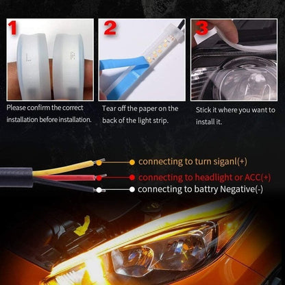 💡 LIMITED‑TIME 50% OFF! ⚡ 2 Pcs Flexible Car LED Flow Signal Light – Waterproof Dual‑Color, Self‑Adhesive 12V Strip ✨