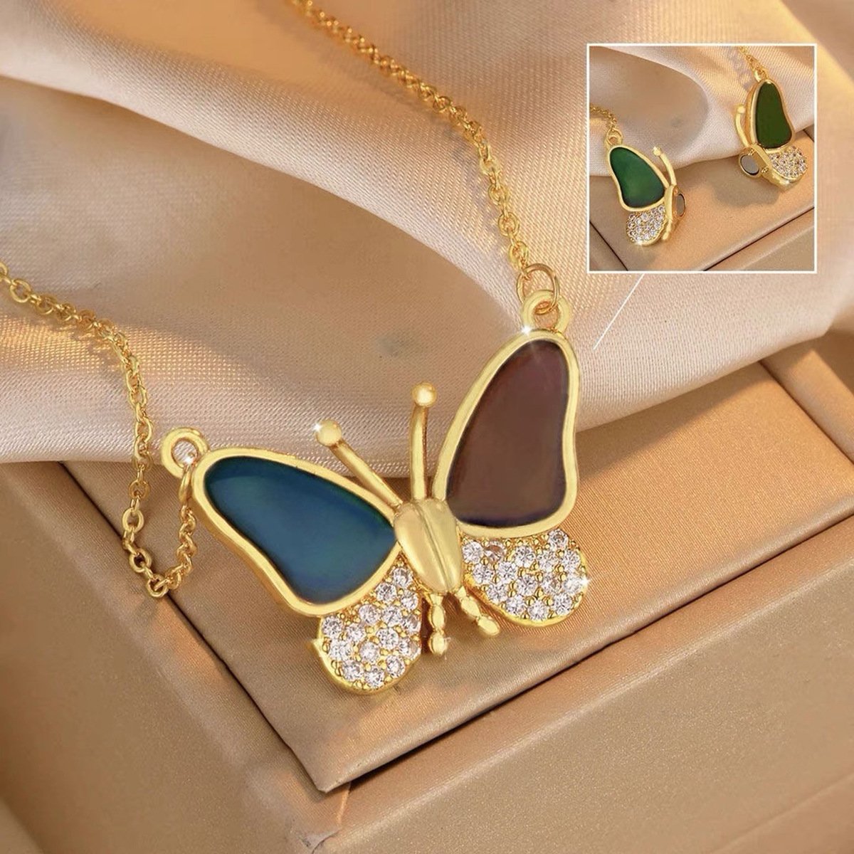 Hot Sale🔥Magnetic Gradient Gemstone Butterfly Necklace