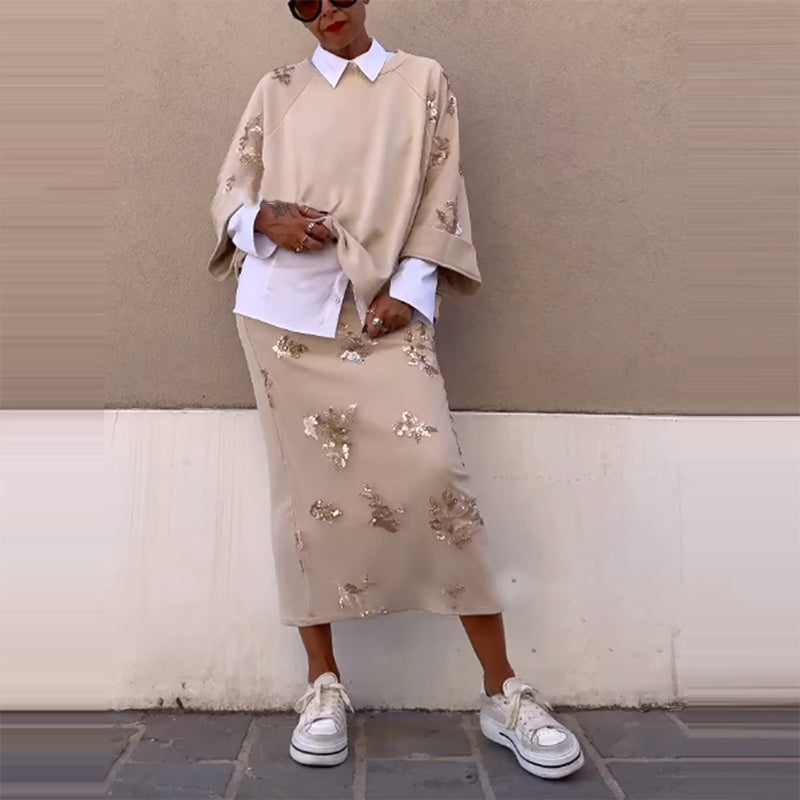 Women's Casual Printed 2-Piece Set Loose Top & Long Skirt