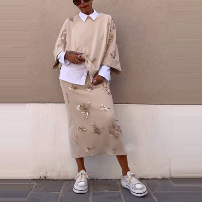 Women's Casual Printed 2-Piece Set Loose Top & Long Skirt