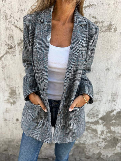 🍂Fall Lapel Collar Slim Button Plaid Small Suit For Women ✈️BUY 2  FREE SHIPPING✈️