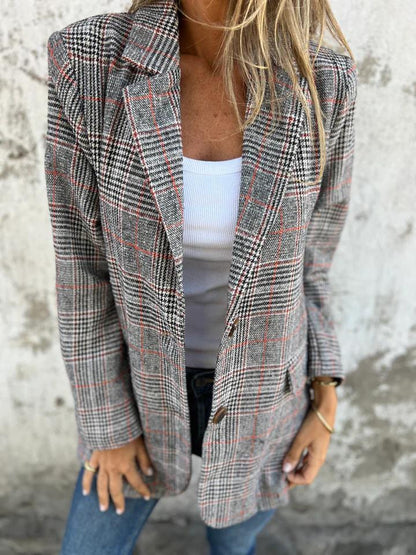 🍂Fall Lapel Collar Slim Button Plaid Small Suit For Women ✈️BUY 2  FREE SHIPPING✈️