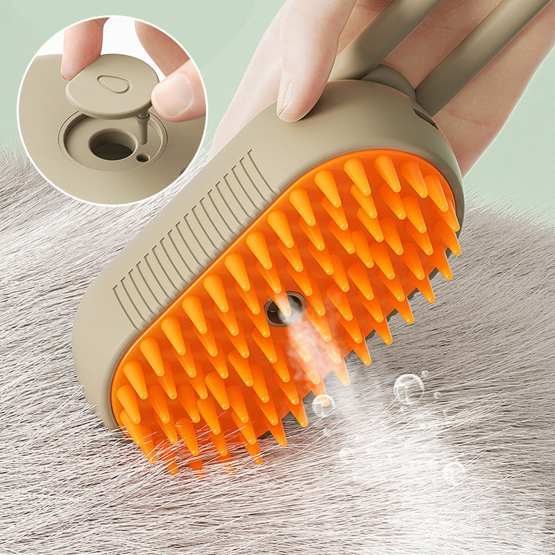 🐾 LIMITED-TIME 50% OFF! ✨ Pet Grooming Spray Brush – 3-in-1 Massage, One-Touch Mist, Rotating Handle 🧡