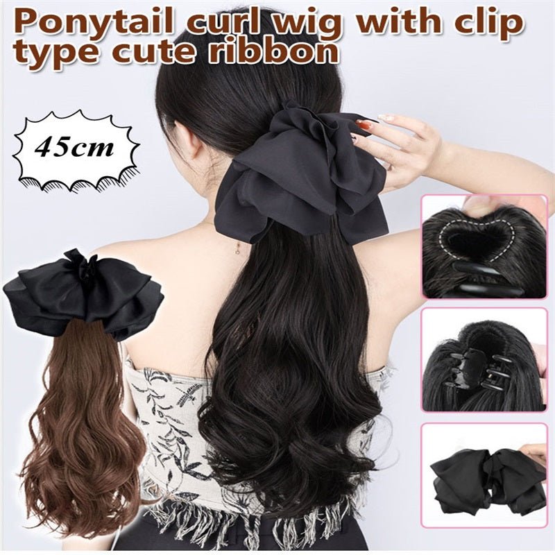 🔥Christmas Early Sale 80% off🎄🎁Bow Grab Clip Long Curly Hair Fake Braid