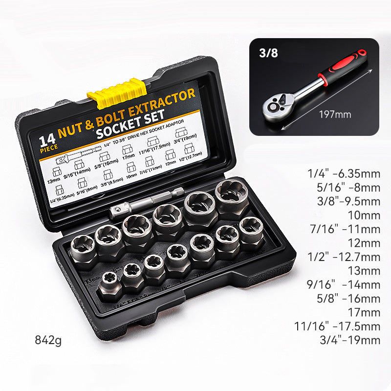 🔧 LIMITED-TIME 50% OFF! ⚙️ Damaged Screw & Bolt Extractor Set – 14-Piece, Chrome Moly Steel, No Drilling 🔩