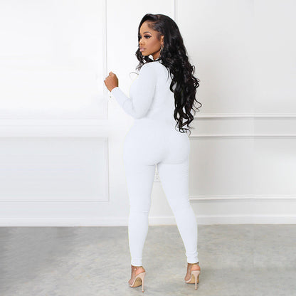 Solid Color Half Zip Seamless Jumpsuit