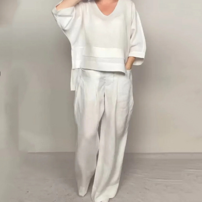 💃2025 Hot Sale🔥Irregular Hem Cotton Linen Short Sleeve Casual 2-Piece Set