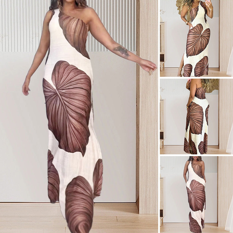 ✨50% OFF Sale✨Palm Print One-Shoulder Slim Maxi Dress