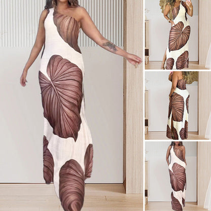 ✨50% OFF Sale✨Palm Print One-Shoulder Slim Maxi Dress