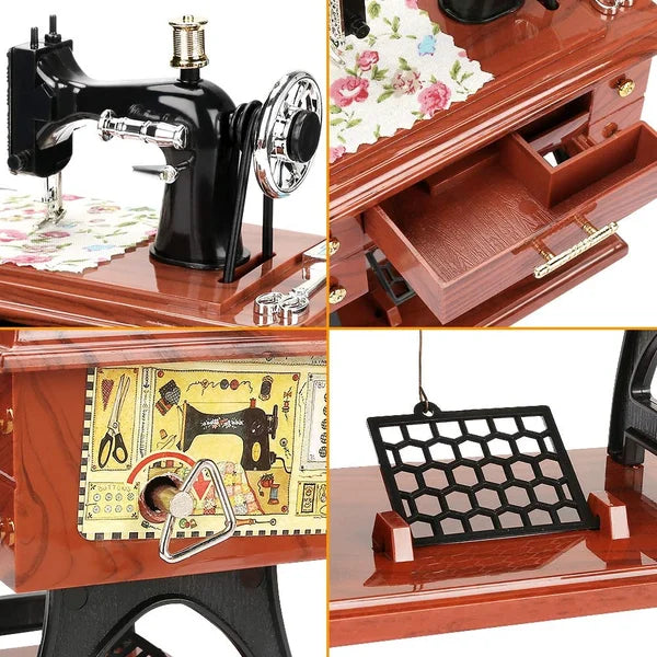 💎 50% OFF! 💎 Wood Mini Sewing Machine Music Box – Handcrafted Retro Decor with Moving Parts & Nostalgic Melody