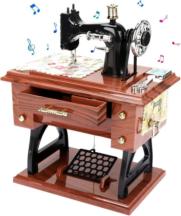 💎 50% OFF! 💎 Wood Mini Sewing Machine Music Box – Handcrafted Retro Decor with Moving Parts & Nostalgic Melody