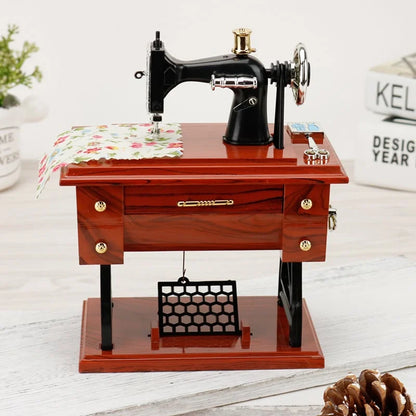 💎 50% OFF! 💎 Wood Mini Sewing Machine Music Box – Handcrafted Retro Decor with Moving Parts & Nostalgic Melody