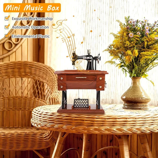 💎 50% OFF! 💎 Wood Mini Sewing Machine Music Box – Handcrafted Retro Decor with Moving Parts & Nostalgic Melody