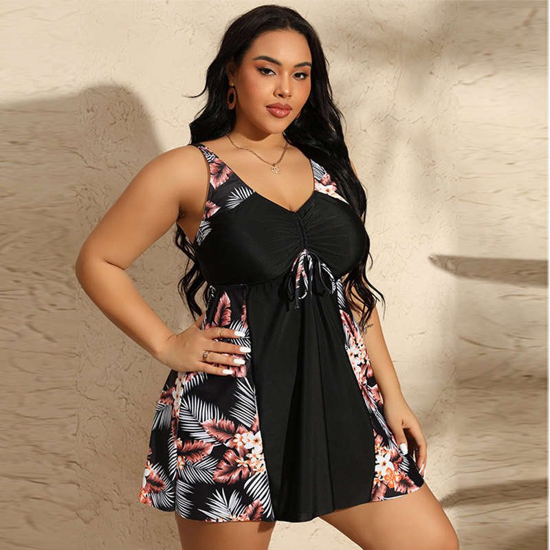 📢📢50% OFF !! ⏰Women's Printed Sleeveless V-Neck Swimdress – Built-in Shorts, Flattering Fit, Quick Dry ✨