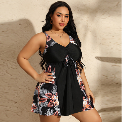 📢📢50% OFF !! ⏰Women's Printed Sleeveless V-Neck Swimdress – Built-in Shorts, Flattering Fit, Quick Dry ✨