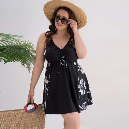 📢📢50% OFF !! ⏰Women's Printed Sleeveless V-Neck Swimdress – Built-in Shorts, Flattering Fit, Quick Dry ✨