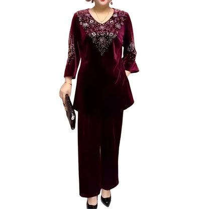 💎 50% OFF! 💎 Women's Velvet Rhinestone Top & Pants Set – Glossy Luxury Fabric, Sparkling Detailing & All-Day Comfort
