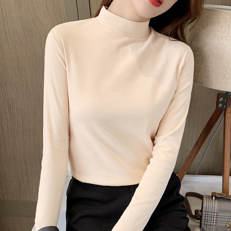 🔥Limited stock available 50% OFF🔥Women's Comfortable Solid Color Half High Neck Long Sleeve Top
